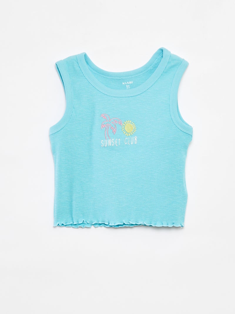 Camiseta bordada de punto de canalé sin mangas AZUL - Kiabi