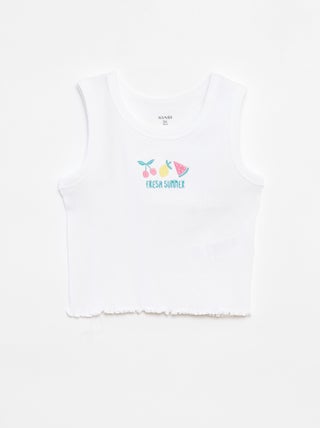 Camiseta bordada de punto de canalé sin mangas