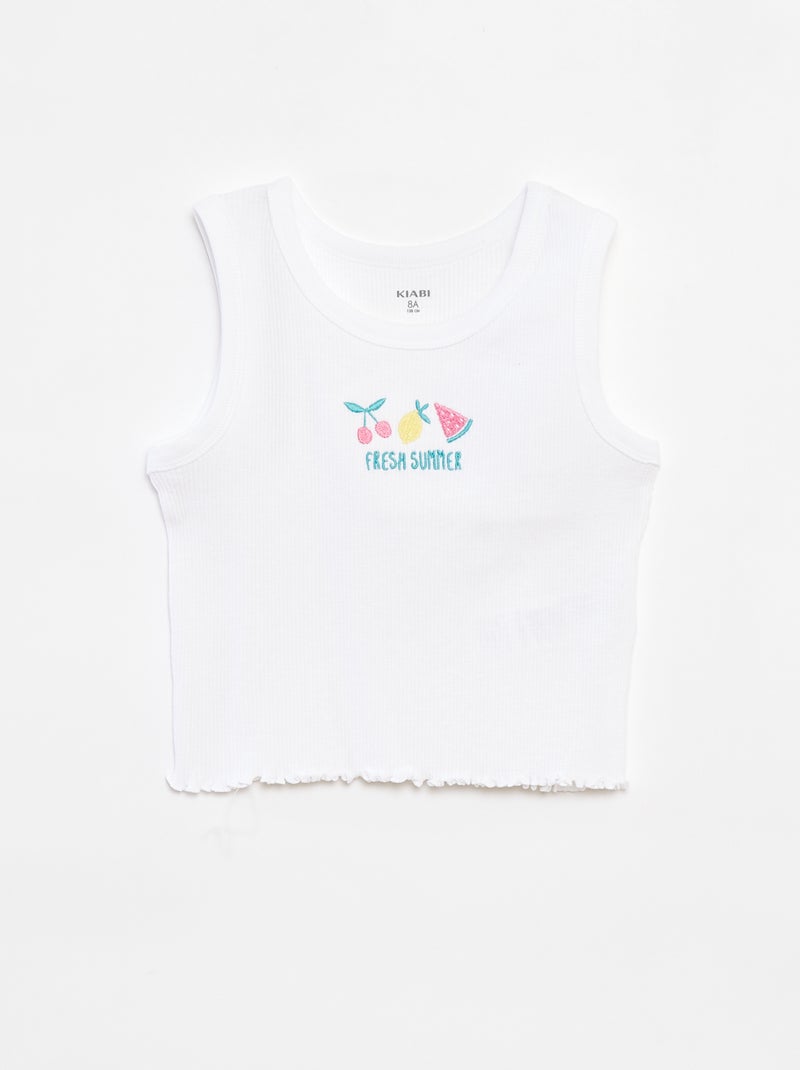 Camiseta bordada de punto de canalé sin mangas BLANCO - Kiabi