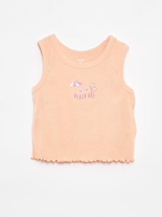 Camiseta bordada de punto de canalé sin mangas