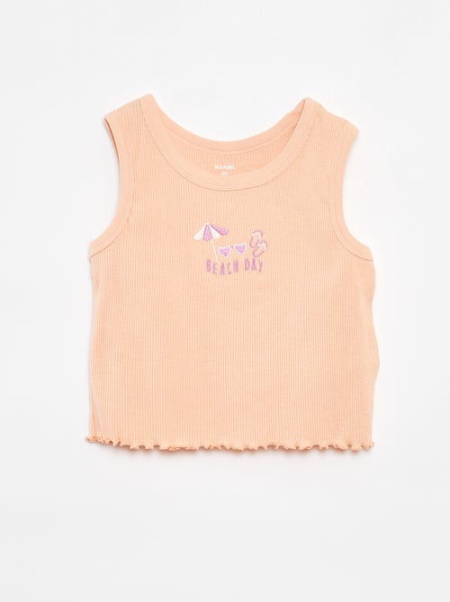 Camiseta bordada de punto de canalé sin mangas - Kiabi