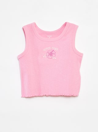 Camiseta bordada de punto de canalé sin mangas