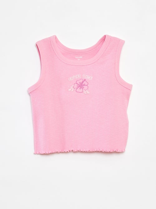 Camiseta bordada de punto de canalé sin mangas - Kiabi