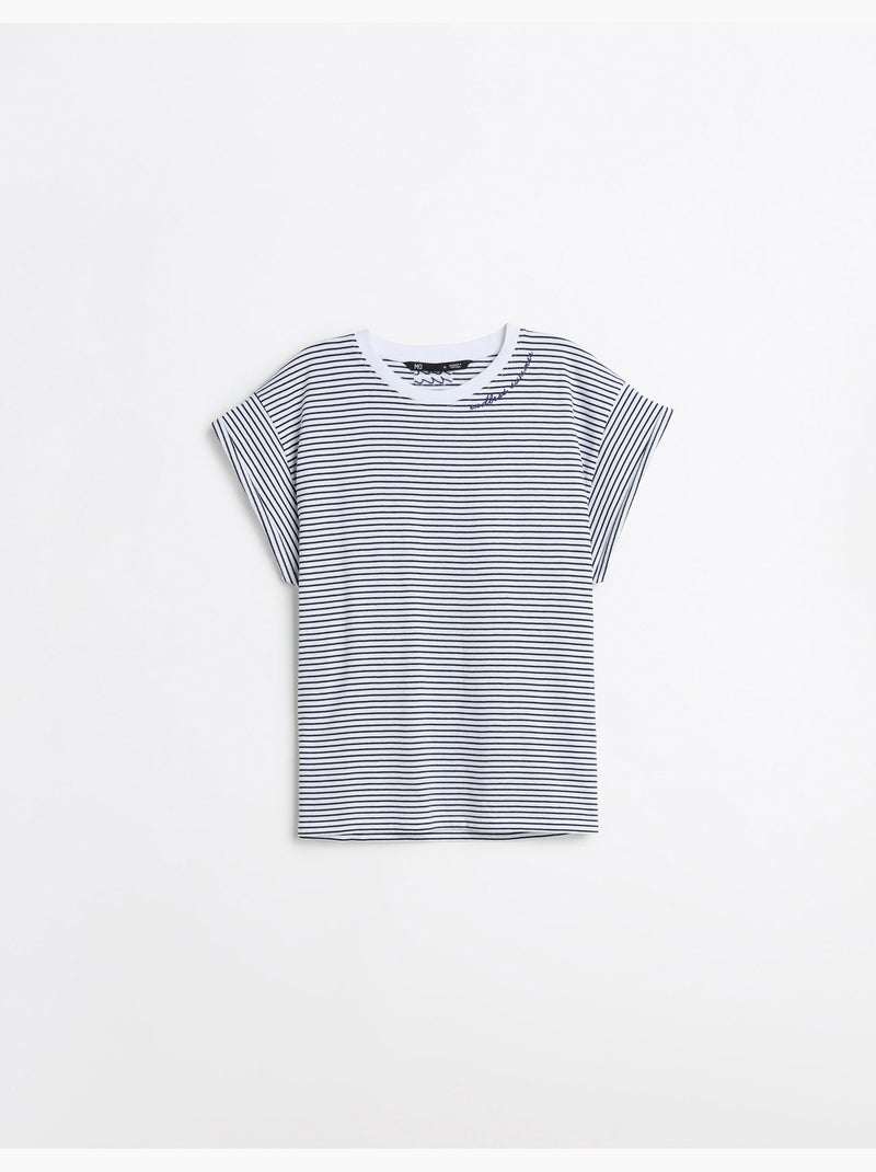 Camiseta bordada, MO Fashion Azul - Kiabi