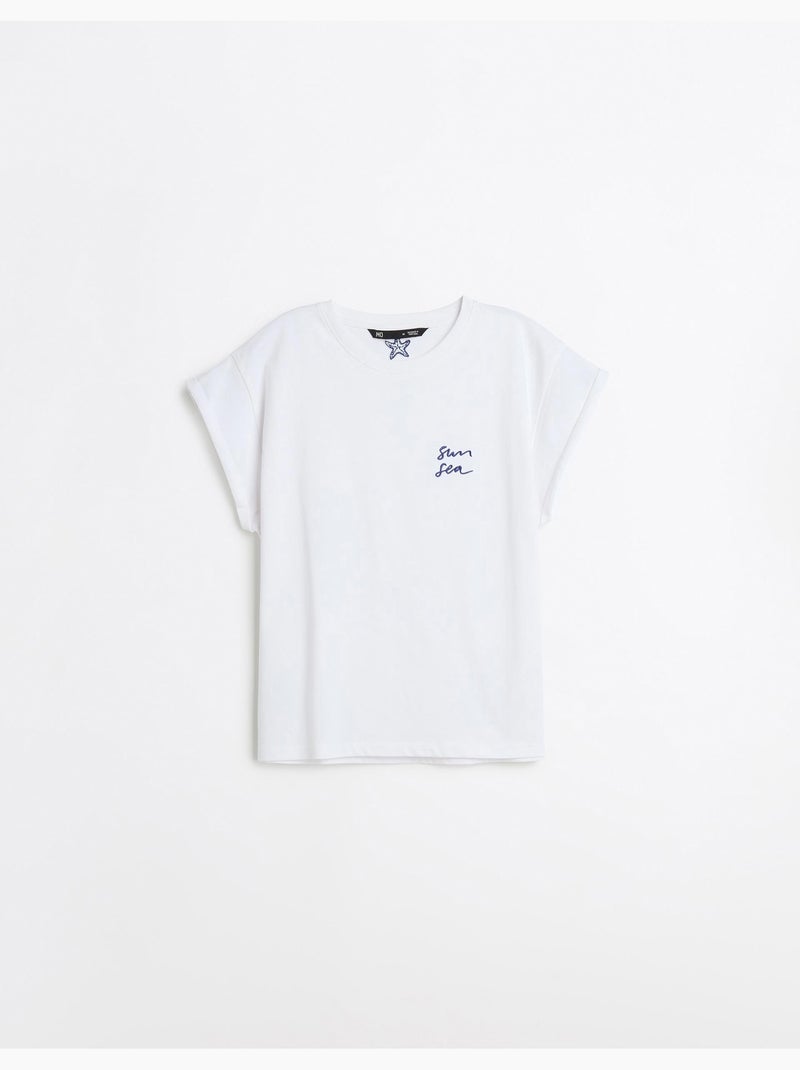 Camiseta bordada, MO Fashion Blanco - Kiabi