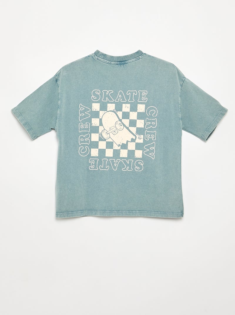 Camiseta bordada y estampada de manga corta Azul - Kiabi