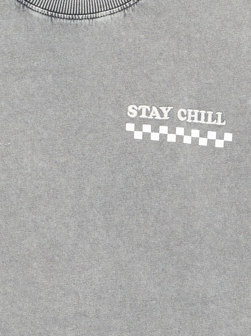 Camiseta bordada y estampada de manga corta Gris - Kiabi