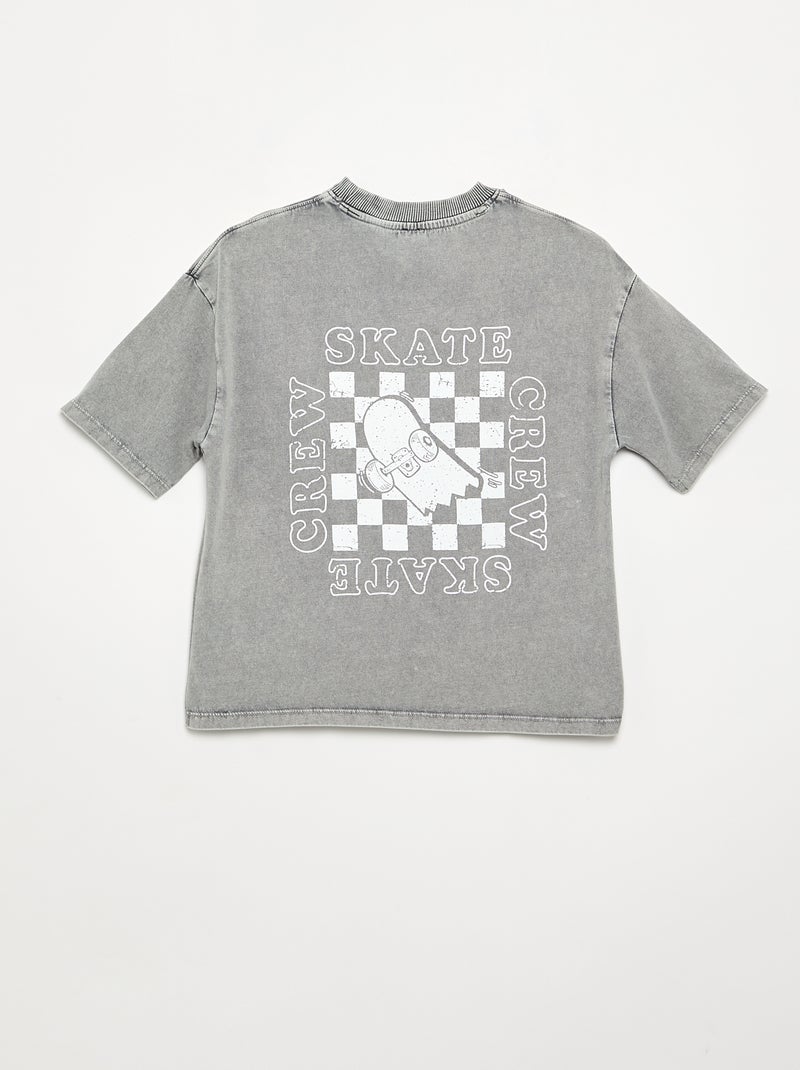 Camiseta bordada y estampada de manga corta Gris - Kiabi