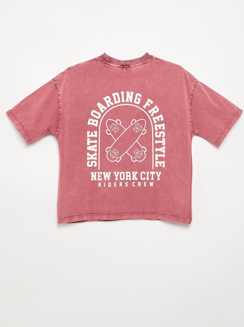 Camiseta bordada y estampada de manga corta Rosa - Kiabi