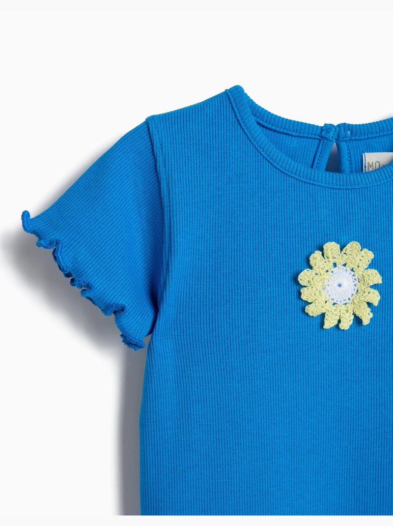 Camiseta bordado floral, MO Fashion Azul - Kiabi