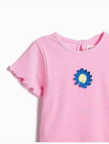 Camiseta bordado floral, MO Fashion
