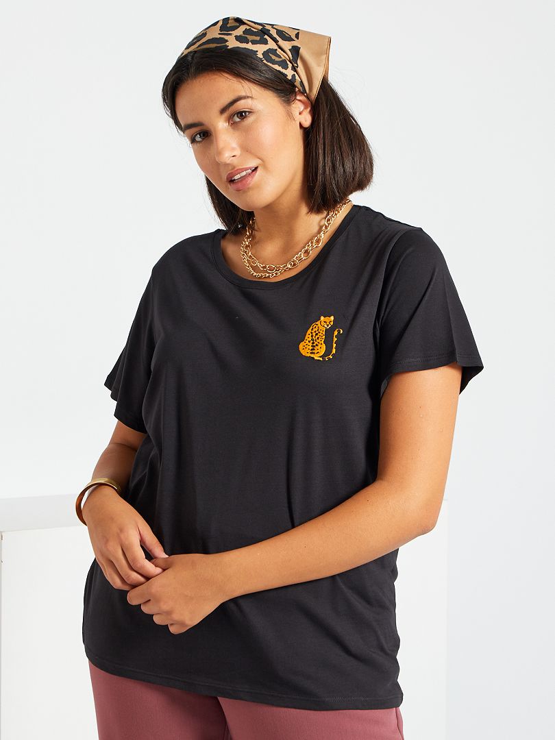 Camiseta bordado 'jaguar' en el pecho NEGRO - Kiabi