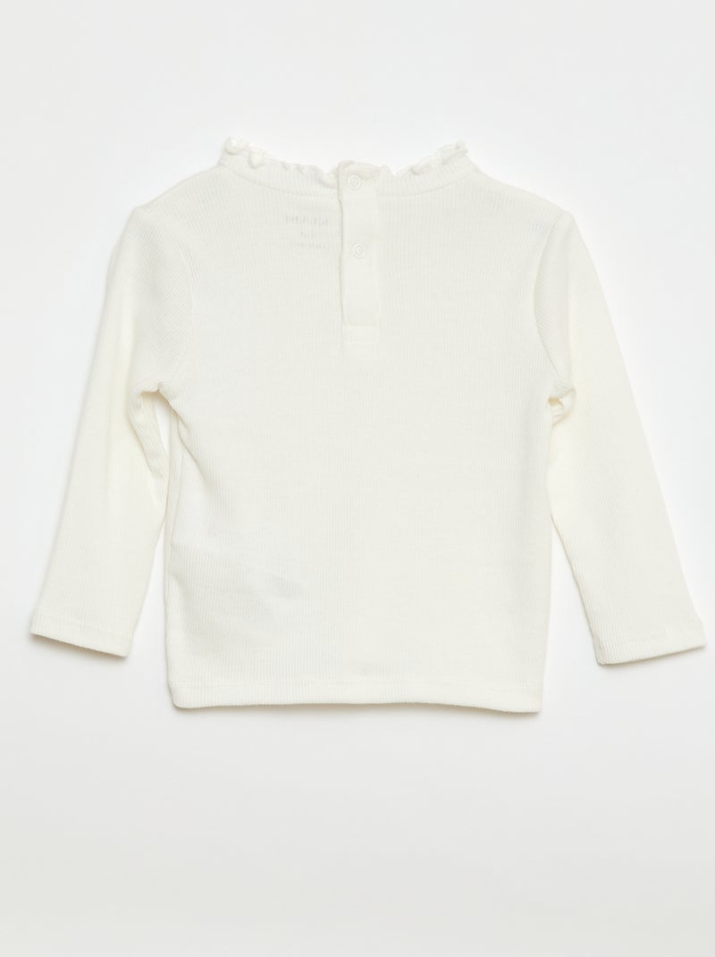 Camiseta canalé cuello ondulado Blanco - Kiabi