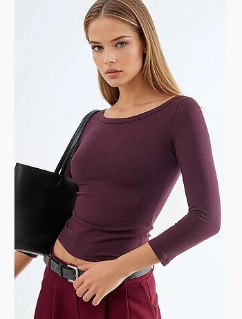 Camiseta canalé cuello redondo manga larga busem