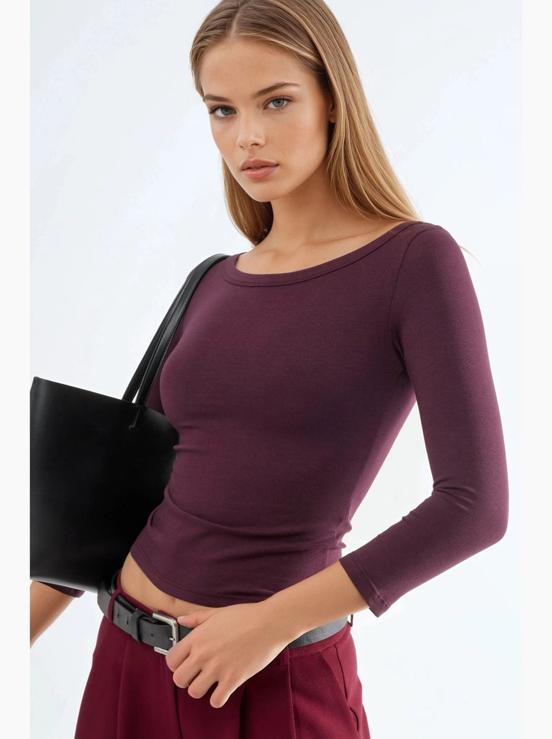 Camiseta canalé cuello redondo manga larga busem Rojo burdeos - Kiabi