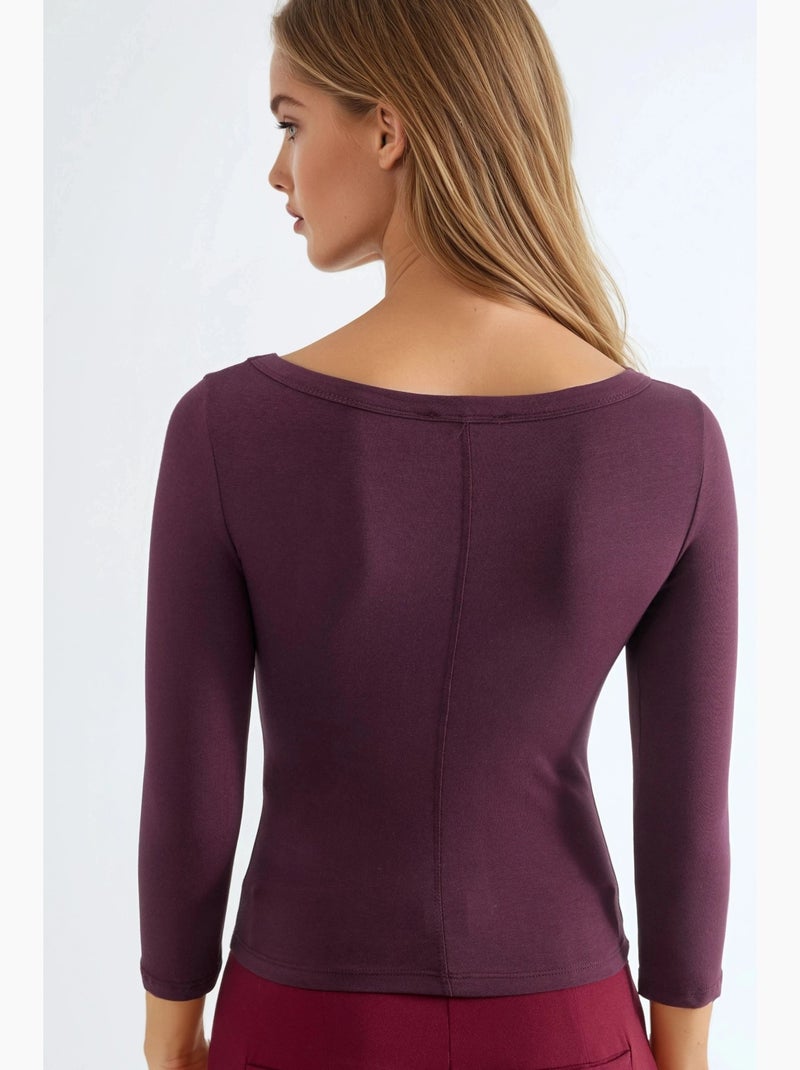 Camiseta canalé cuello redondo manga larga busem Rojo burdeos - Kiabi
