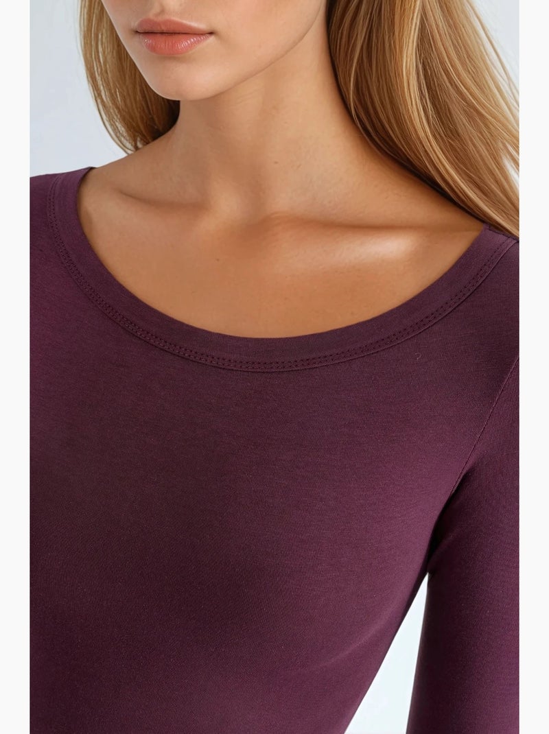 Camiseta canalé cuello redondo manga larga busem Rojo burdeos - Kiabi