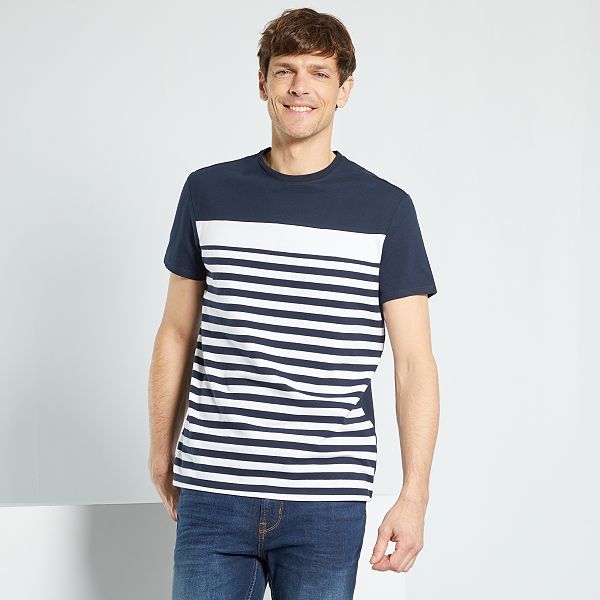 Camiseta colorblock a rayas Hombre talla S-XXL - AZUL - Kiabi - 8,00€
