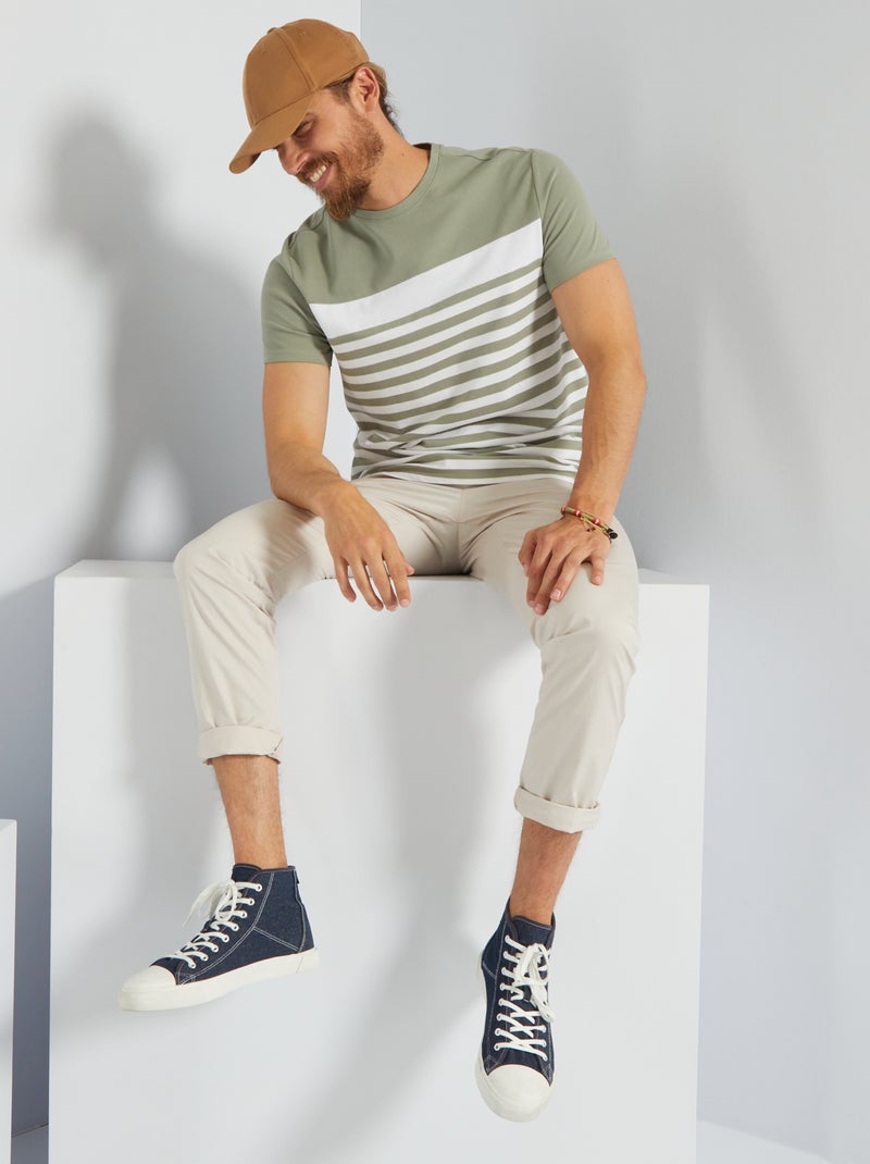 Camiseta colorblock a rayas gris - Kiabi