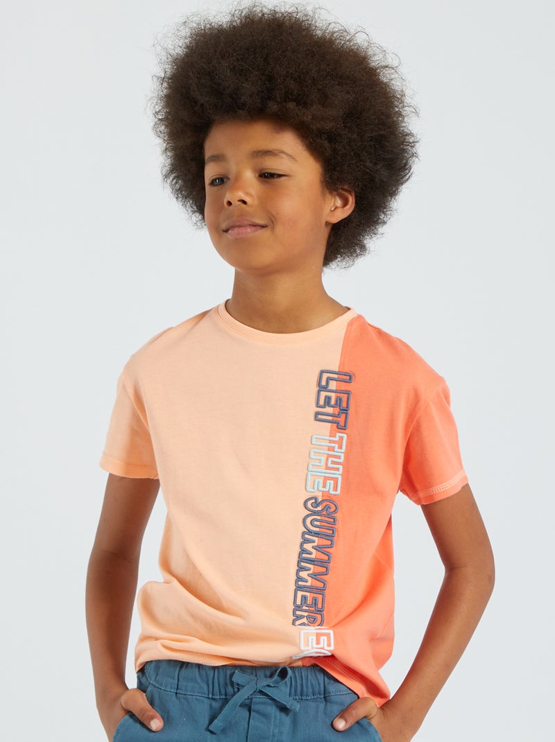 Camiseta colorblock con cuello redondo NARANJA - Kiabi