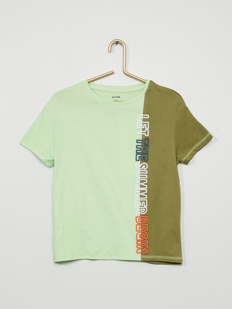 Camiseta colorblock con cuello redondo VERDE - Kiabi