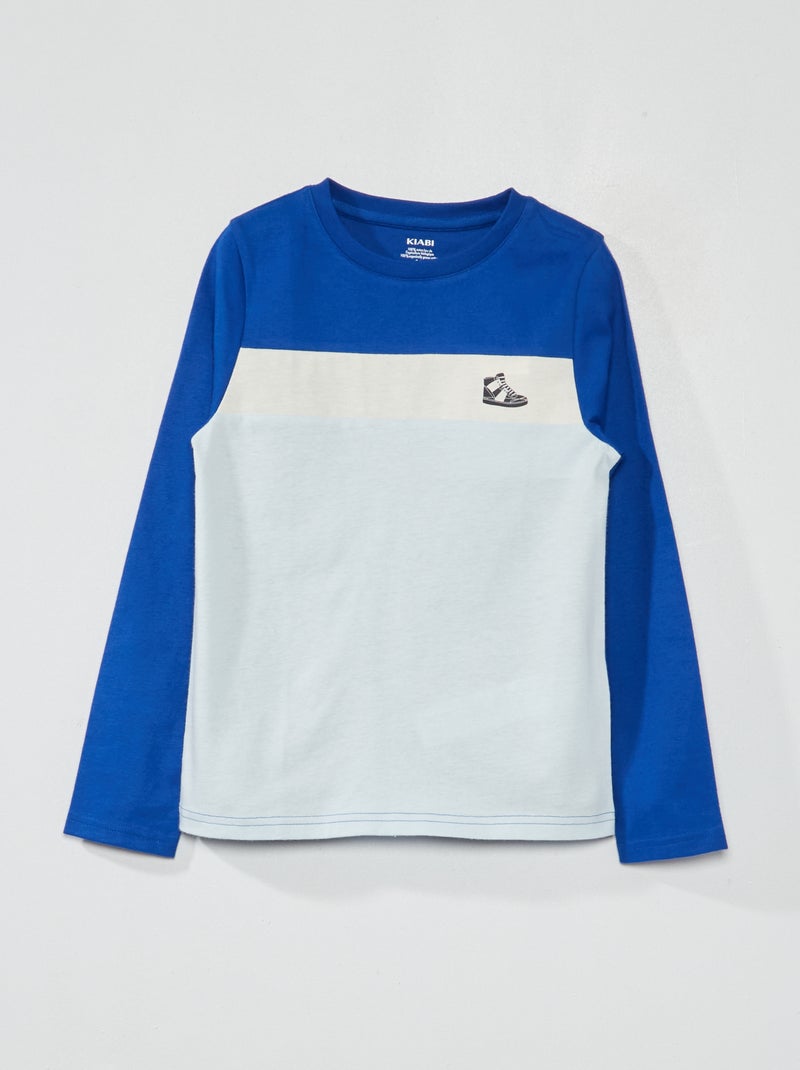 Camiseta colorblock de manga larga AZUL - Kiabi