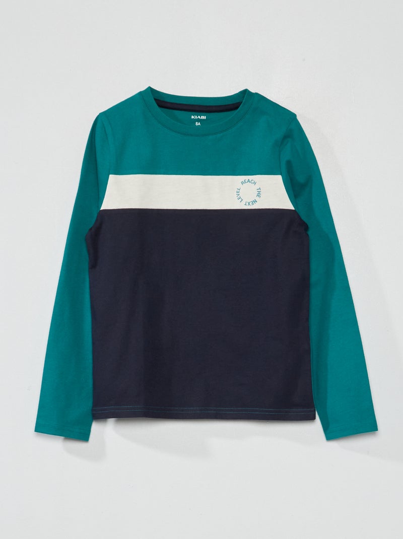 Camiseta colorblock de manga larga VERDE - Kiabi