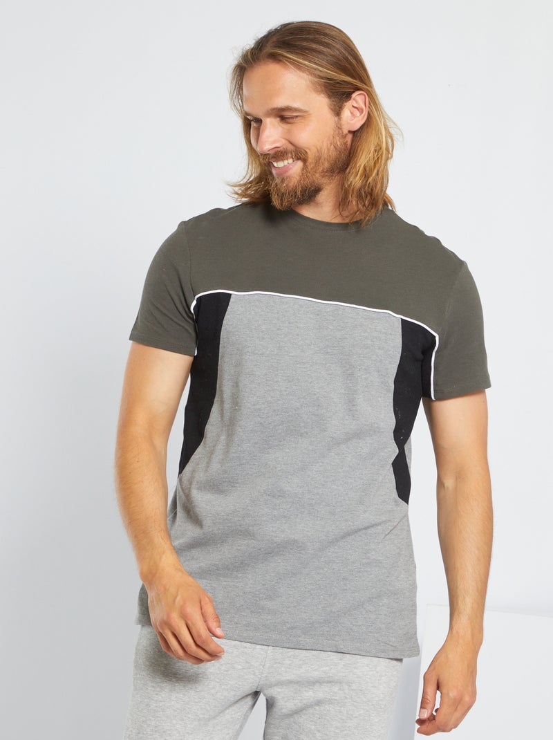 Camiseta colorblock de piqué de algodón KAKI - Kiabi