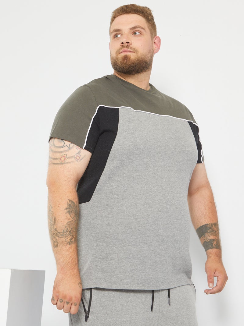 Camiseta colorblock de piqué GRIS - Kiabi