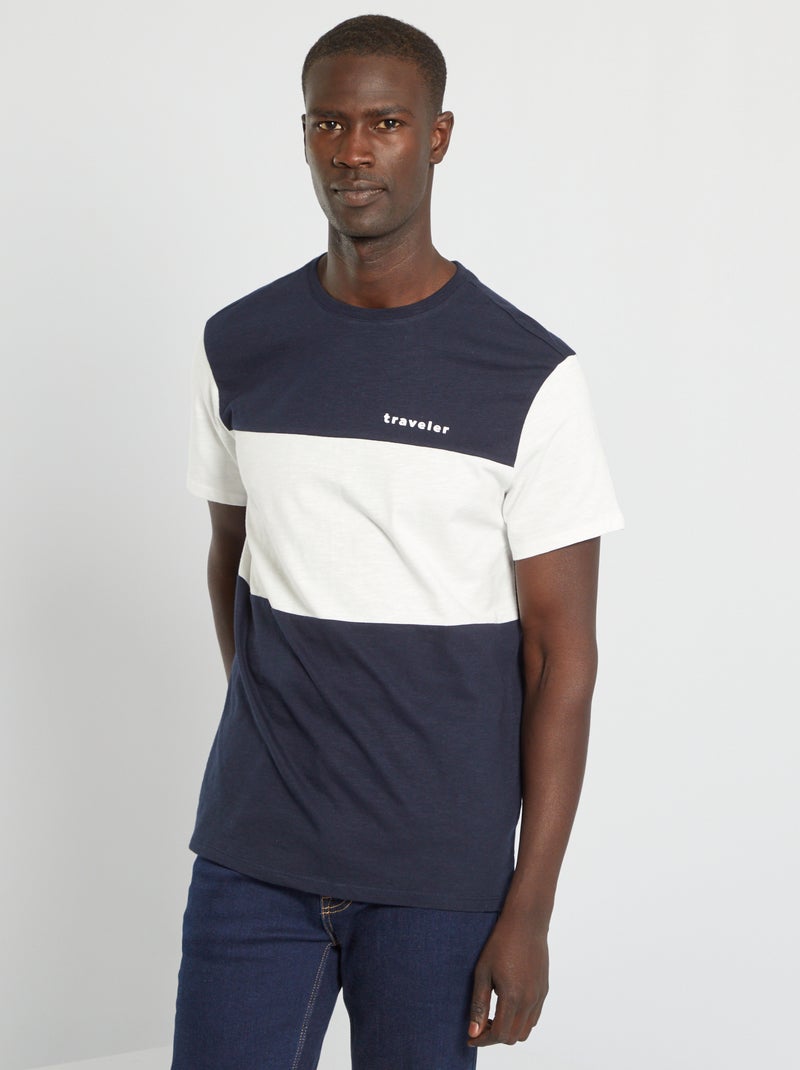 Camiseta colorblock de punto AZUL - Kiabi