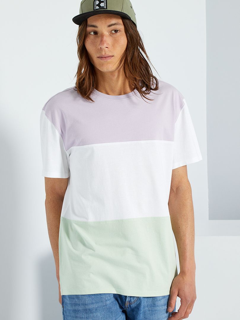 Camiseta colorblock rosa / blanco / verde - Kiabi