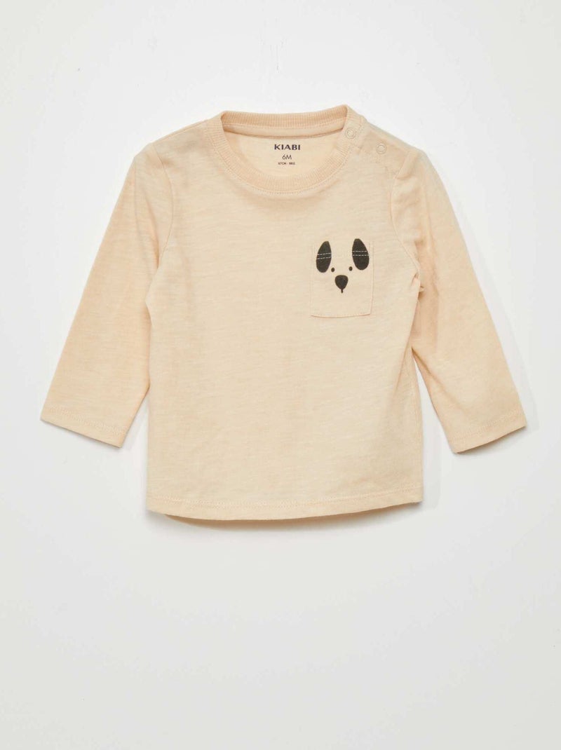 Camiseta con adorno BEIGE - Kiabi