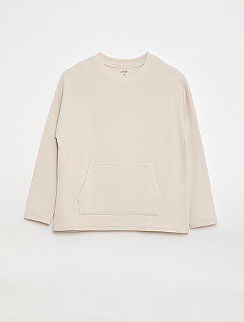 Camiseta con bolsillo canguro en malla otomana