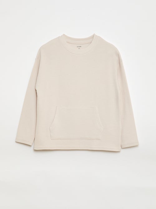 Camiseta con bolsillo canguro en malla otomana - Kiabi