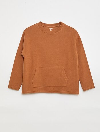 Camiseta con bolsillo canguro en malla otomana