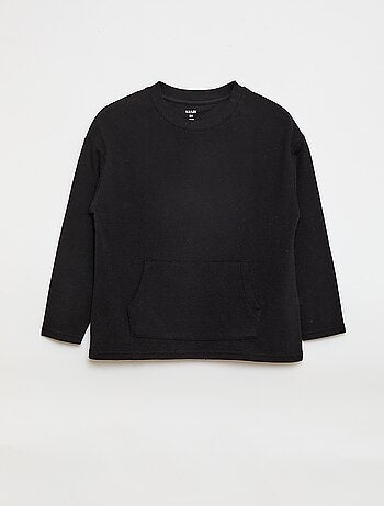 Camiseta con bolsillo canguro en malla otomana