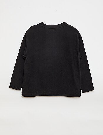 Camiseta con bolsillo canguro en malla otomana