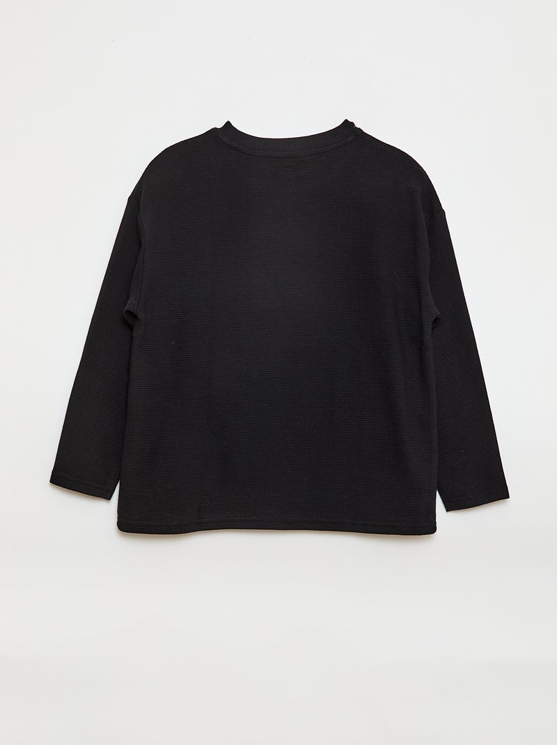 Camiseta con bolsillo canguro en malla otomana Negro - Kiabi