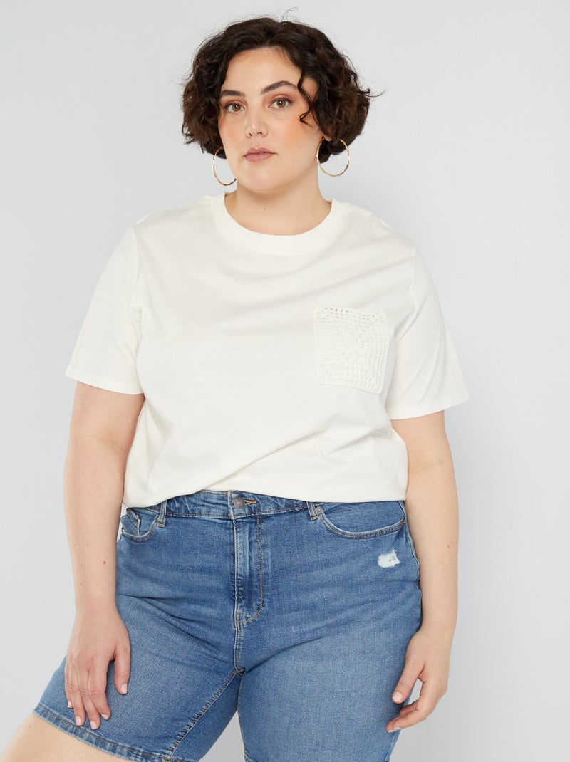Camiseta con bolsillo de ganchillo BLANCO - Kiabi