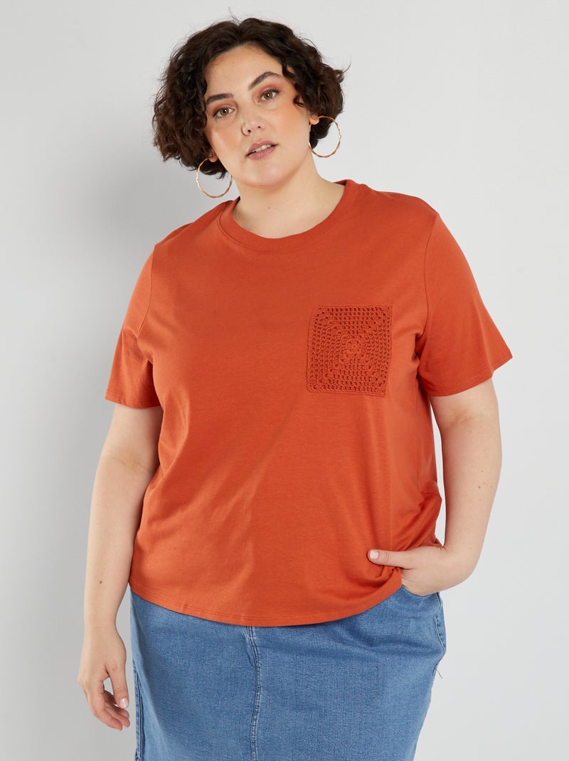 Camiseta con bolsillo de ganchillo NARANJA - Kiabi