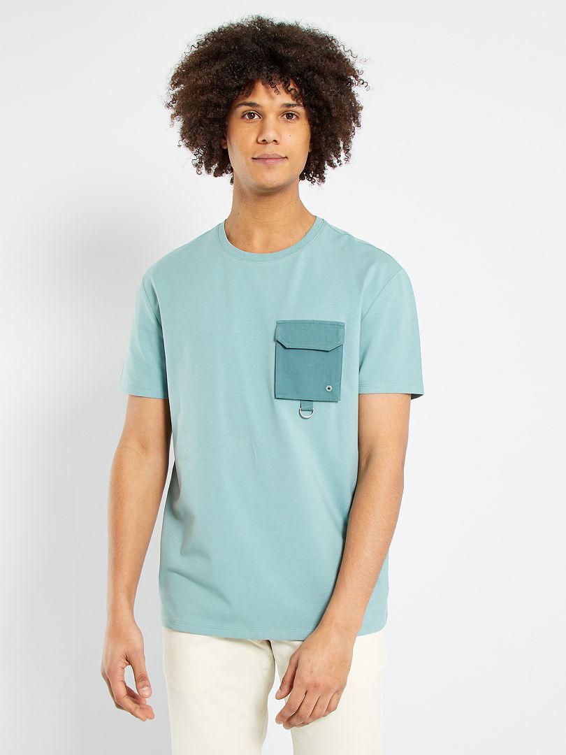 Camiseta con bolsillo en el pecho azul - Kiabi
