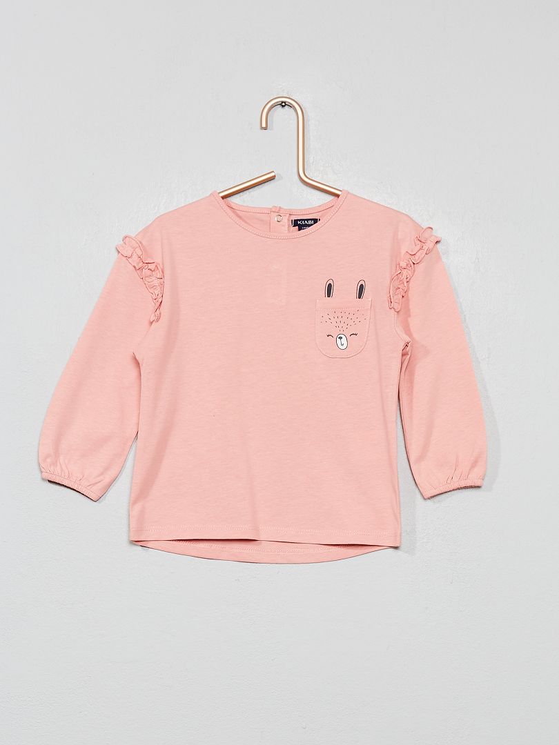Camiseta con bolsillo en el pecho 'conejo' ROSA - Kiabi