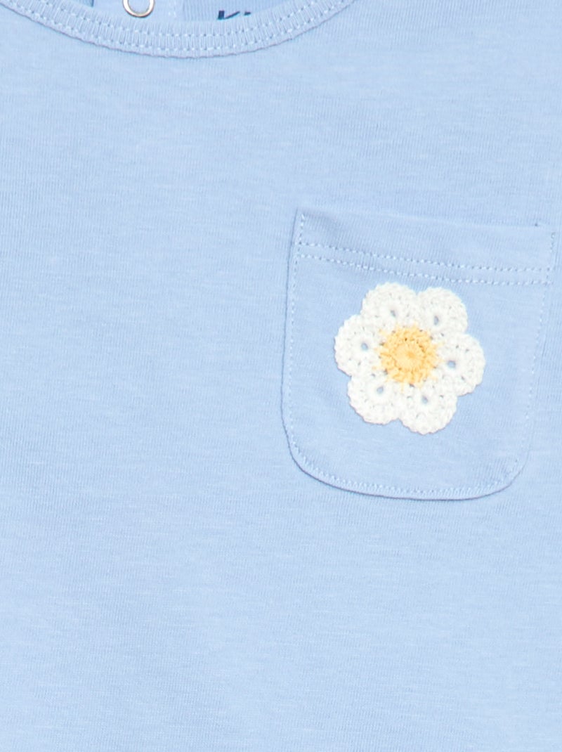 Camiseta con bolsillo fantasía y bordado Azul - Kiabi