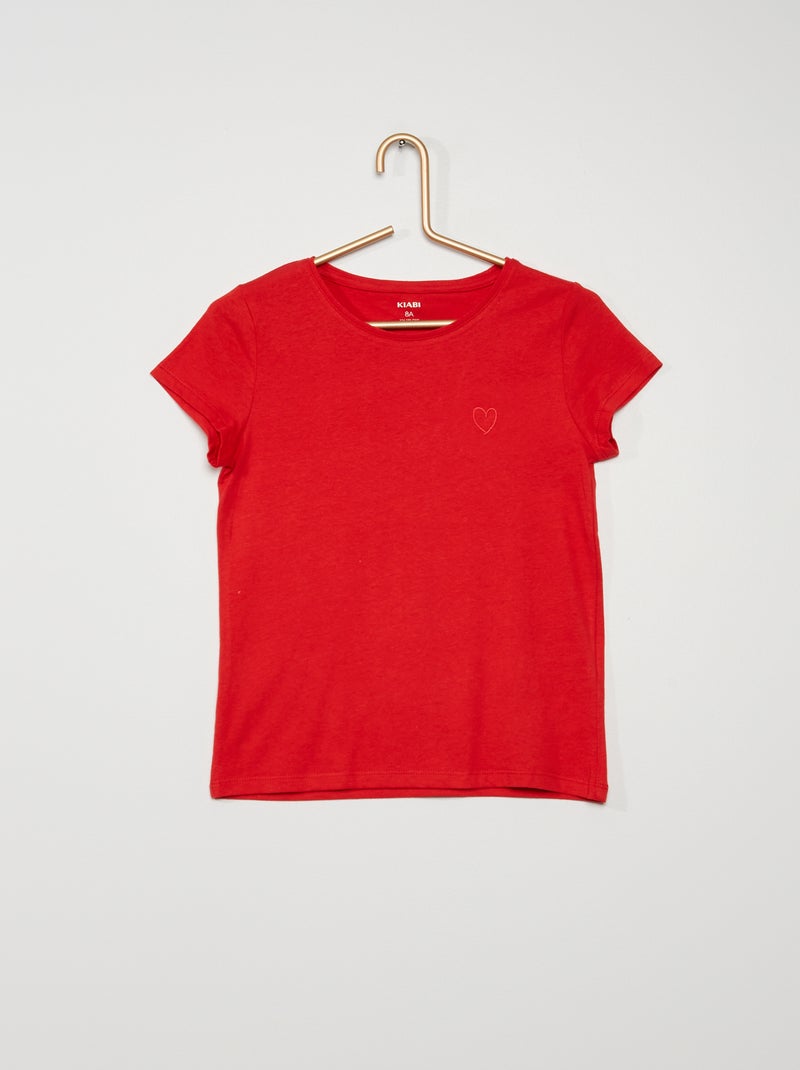 Camiseta con bordado 'corazón' ROJO - Kiabi