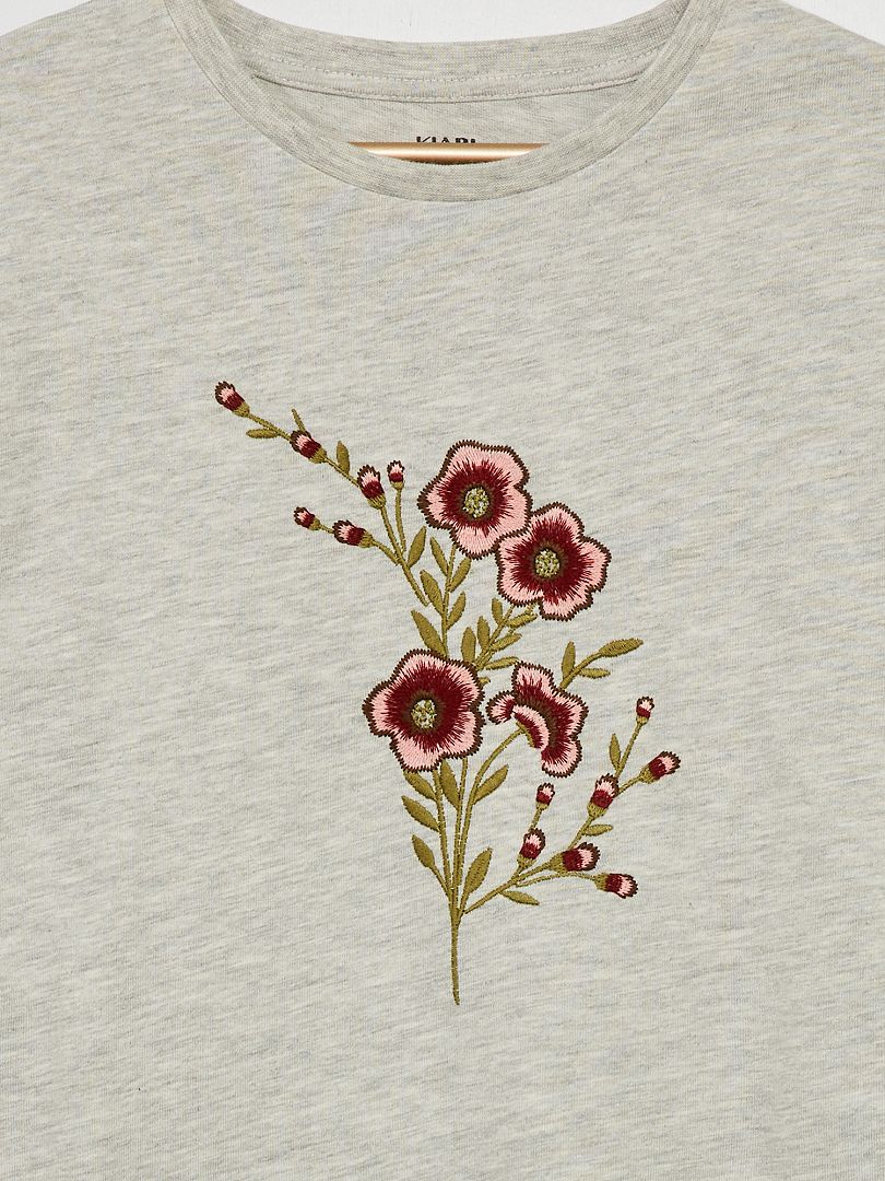 Extremo Típico es bonito Camiseta con bordado de flor - GRIS - Kiabi - 8.00€