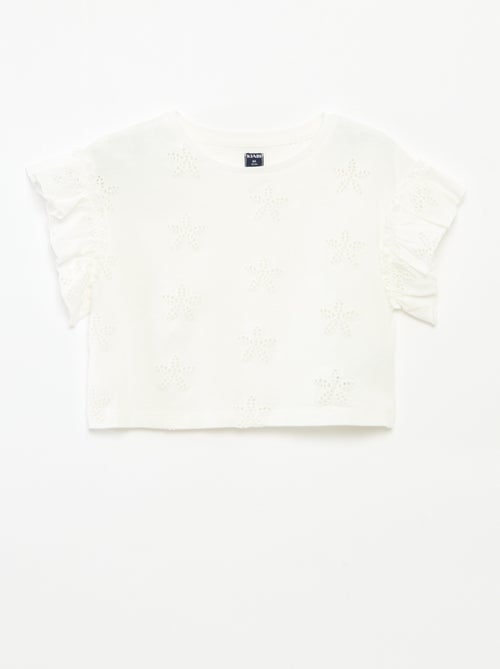 Camiseta con bordado de flores - Kiabi