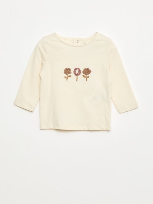 Camiseta con bordado de flores - Kiabi