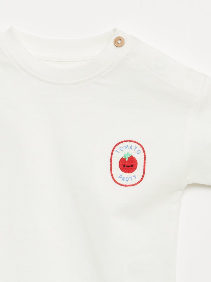 Camiseta con bordado en el pecho Blanco - Kiabi