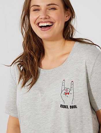 Tallas grandes mujer - Camiseta con bordado en el pecho - Kiabi