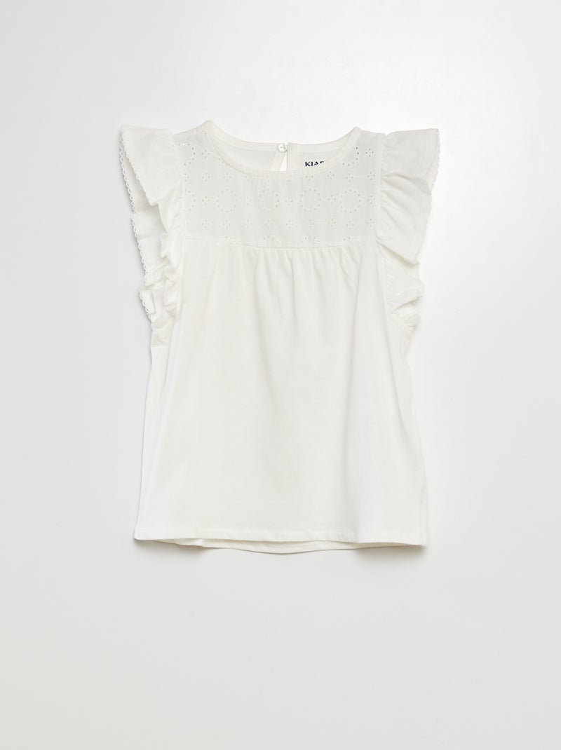 Camiseta con bordado inglés BLANCO - Kiabi
